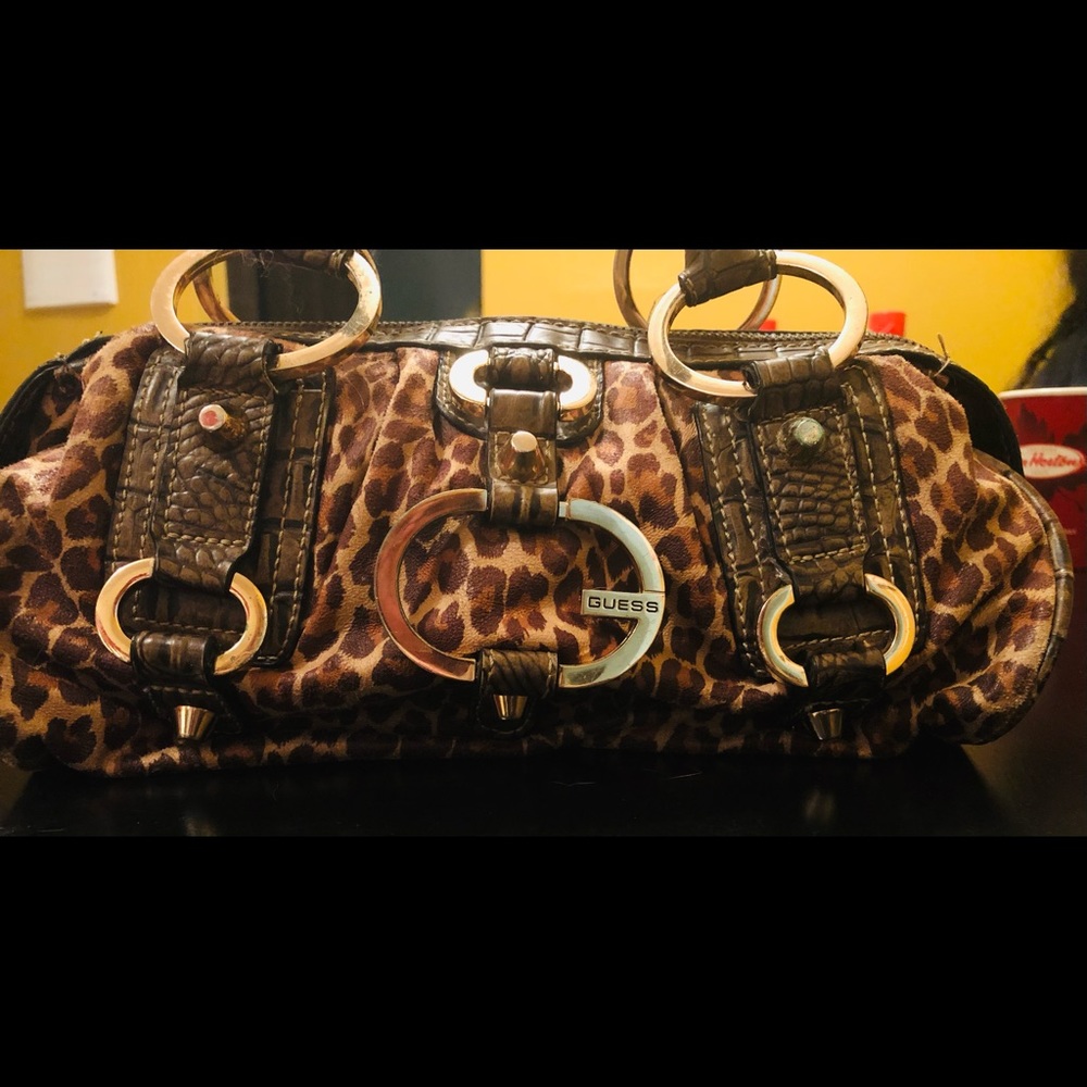 Guess Suede leopard animal print handbag